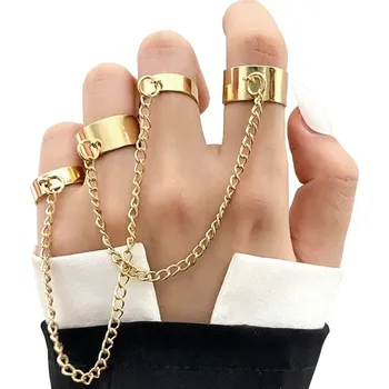 Prsten Sada 4 Punkových Prstenů v Retro Stylu, Zlatá Barva, Kov, Velikost 16-18 mm