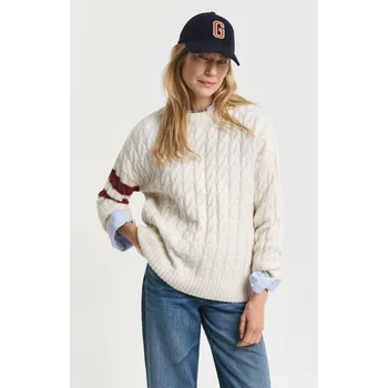 Dámský svetr SVETR GANT CONTRAST STRIPED CABLE KNIT C-NECK CREAM