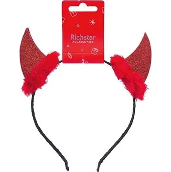 Čelenka Čelenka do vlasů čertovské rohy z filcu s kožíškem červené, obvod 37 cm