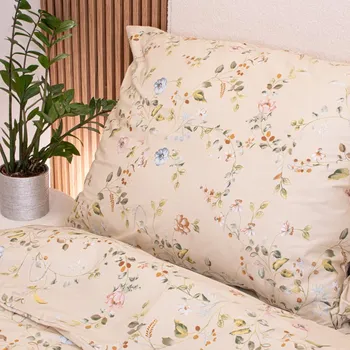 Bavlněný povlak na polštář 70x90 cm popínavé květiny na béžové