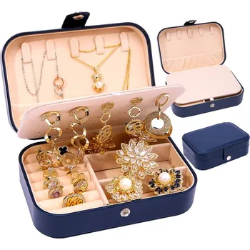 Šperkovnice Organizér na šperky tmavě modrý, 16x11 cm, z plastu a kvalitní umělé kůže