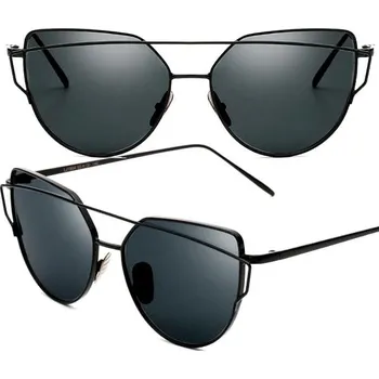 Sluneční brýle Zrcadlové sluneční brýle s kočičíma očima, černé, kovové obroučky, UV 400 cat 3 filtr