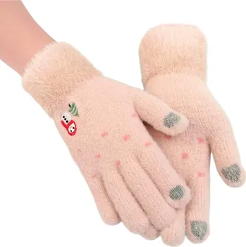 Rukavice Teplé Dámské Rukavice s Vánoční Výšivkou, Lila, Akrylová Příze, Univerzální Velikost