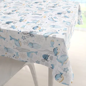 ubrus Dětský bavlněný čtvercový ubrus Sandra SA-442 Mořský svět modrý na bílém 40x40 cm