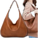 Velká hnědá taška z ekologické umělé kůže, stříbrné kování, 37x45x44 cm