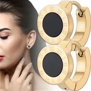 Náušnice Camerazar Pozlacené chirurgické oceli náušnice s černým ciferníkem