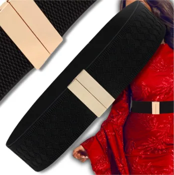 Opasek Elegantní Černý Elastický Dámský Pásek na Šaty s Zlatou Kovovou Sponou, 67-100 cm, Syntetický Materiál