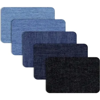 Nášivka Sada 5 nažehlovacích nášivek z džínoviny, obdélníkové, 7,5 cm x 5 cm, světle modré