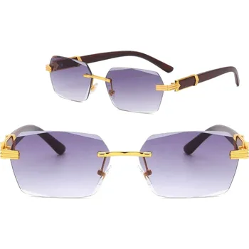 Bezrámové Obdélníkové Sluneční Brýle, Kovový Rám s UV400 Filtrem, Zlaté Prvky