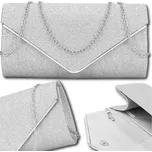 Elegantní Dámská Večerní Kabelka Brokátová přes Rameno, Stříbrná, Syntetika, 23x12 cm