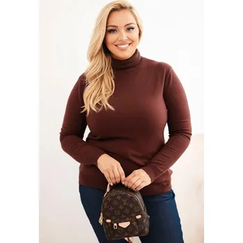 Dámský svetr Dámský viskózový svetr Plus Size s klasickým střihem hnědý UNI