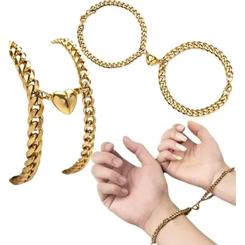 Náramek Magnetické Náramky pro Přátele v Páru, Zlaté Brnění, 2 ks, Délka 18 cm, Šířka 0.7 cm a 0.5 cm