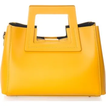 Kabelka Vera Pelle IT Italská žlutá nadčasová pevná kožená kabelka z hladké kůže