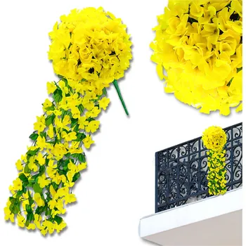umělá květina Camerazar Závěsné umělé květiny břečťan v žluté barvě dekorace na balkon 1ks