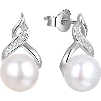 Náušnice NUBIS® Stříbrné puzetové perlové náušnice se zirkony - NB-3109