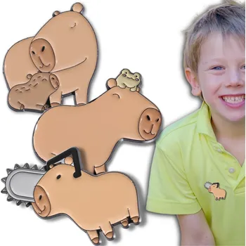 Camerazar Sada 3 kovových pinů s kapibarám na ozdoby obuvi a oblečení Sada kovových pinů s kapibarám