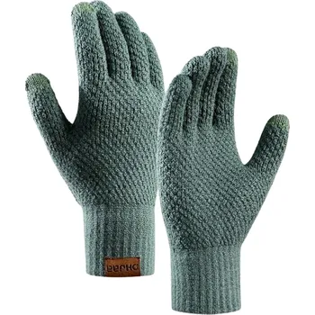 Rukavice Pánské pletené zimní rukavice s dotykovou funkcí, zelená, akrylová příze, univerzální velikost