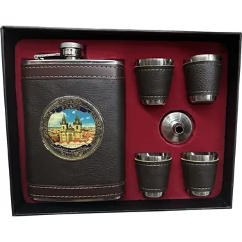 Placatka Dárková sada placatka s panáky - Praha (8oz)