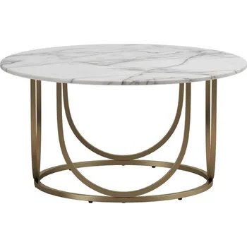 Konferenční stolek Bílý/ve zlaté barvě kulatý konferenční stolek s deskou v dekoru mramoru ø 79 cm Gwyneth – CosmoLiving by Cosmopolitan ID_1818790