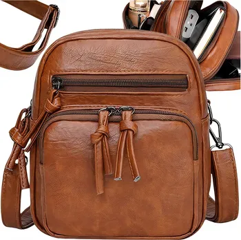 Camerazar Elegantní Kůžená Kabelka na Telefon, Světle Hnědá, 20x16x9 cm s Nastavitelným Popruhem a Dvěma Zipovými Přihrádkami