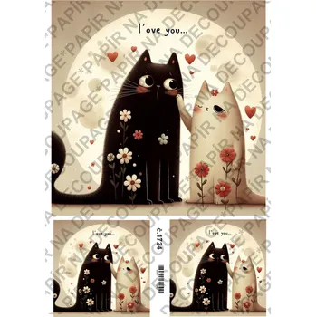 Umělecký papír Rýžový a soft papír na decoupage - Kočky LOVE - KB01724 Materiál: Soft, Rozměr: A4