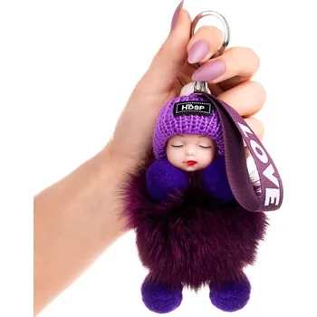 Přívěsek na klíče Pompom doll love, stříbrný hardware, syntetický materiál a slitina neušlechtilých kovů, 16x8 cm - Varianta 1