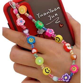 Letní telefonní šňůrka s korálkovým přívěskem, ručně vyrobená, délka 18-19 cm