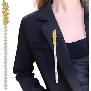 Brož Camerazar Brož Zlatá pšeničný klas se zirkony, střapce