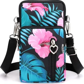 Kabelka Organizér na Iphone s květinovým vzorem, černý, voděodolný syntetický materiál, 19x10x5 cm