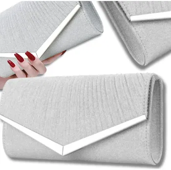 Kabelka Elegantní Dámská Večerní Kabelka s Třpytkami, Stříbrná, Syntetický Materiál, 25.5x13 cm