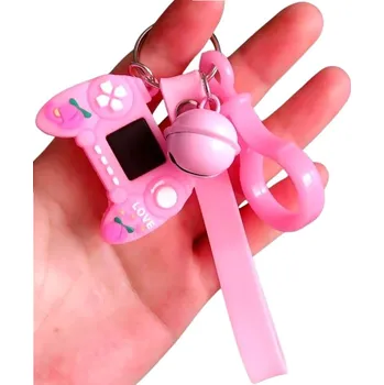 Přívěsek na klíče s herní konzolou, růžový, syntetický materiál a slitina neušlechtilých kovů, 30x45 mm