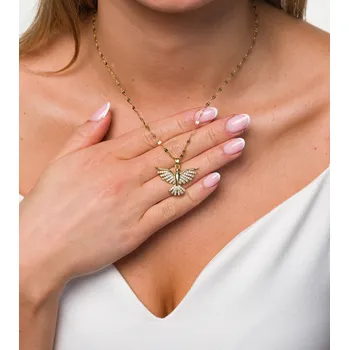 Náhrdelník Náhrdelník z chirurgické oceli 316L s ptáčkem, pokovený zlatem, zdobený zirkony, délka 46 cm