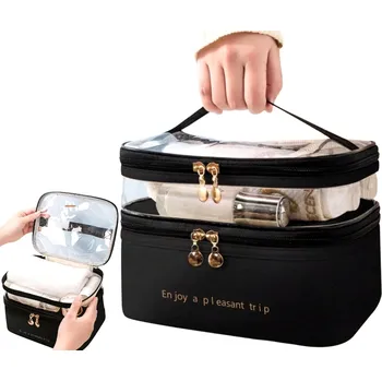 Dvoupatrový Kosmetický Kufřík, Černá kvalitní umělé kůže, 23x15.5x17.5 cm