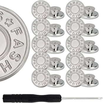 Knoflík Camerazar Sada kovových stříbrných knoflíků 10 ks + šroubovák - kulaté šroubovací knoflíky