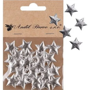 Vánoční dekorace Hvězdičky látkové o 2 cm, 30 ks v sáčku, stříbrné