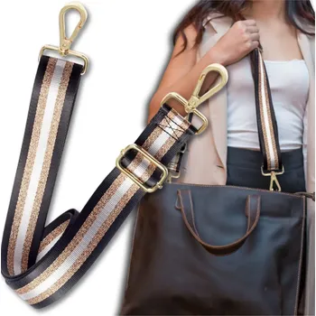 Kabelka Nastavitelný široký popruh pro dámskou kabelku, zlaté kování, polyester, 145x38 mm