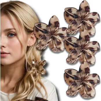 Camerazar Sada 4 plážových spon do vlasů s květy plumerie a panterovým vzorem