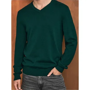 Pánský svetr Sinsay - Svetr s&nbsp;výstřihem do V - zelená - 775FZ-67X - 775FZ-67X-XS