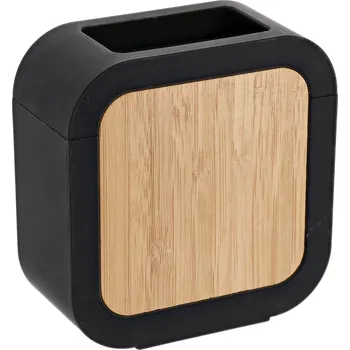 Držák na kartáček Koupelnový pohár Tempesti, černá/s dřevěnými prvky