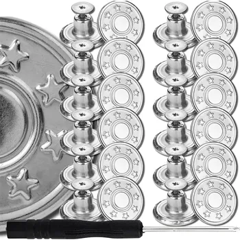 Knoflík Camerazar Sada kovových šroubovacích knoflíků 10 ks + šroubovák, kulaté stříbrné knoflíky