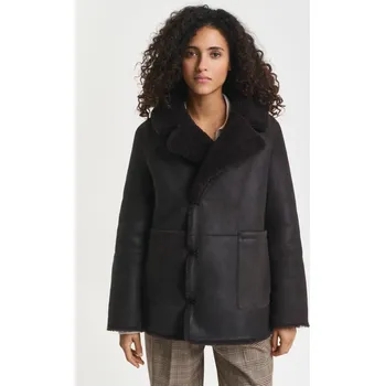 Dámský kabát BUNDA GANT REVERSIBLE SHEARLING PEACOAT DEEP BROWN