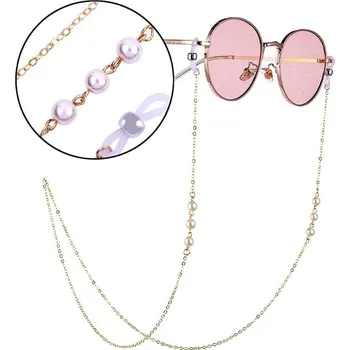 Zlatý řetízek na brýle s perlami, 73 cm, kovový