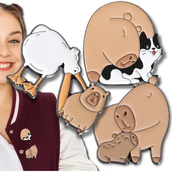 Camerazar Sada 3 kusů kovových pinů kapibara - ozdoba na boty a oblečení