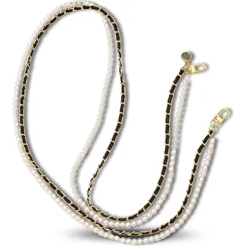 Přívěsek na telefon s perlami a klíčenkou, bílá barva, zlatý hardware, 120 cm