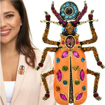 Brož Camerazar Vintage brož s hmyzem Brouk, smaltovaná, zdobená zirkony