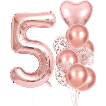 Balónek Sada 10 růžových balónků k 5. narozeninám, latex a fólie, výška čísla 81 cm