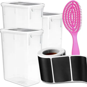 Úložný box Camerazar Sada 2,6l nádob na potraviny 3 ks s kartáčem na vlasy a samolepkami pro organizaci domova
