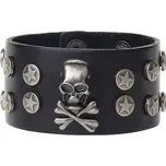 Kožený náramek Rebel s lebkou a hvězdami Černý