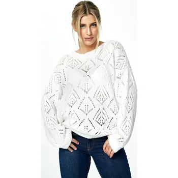 Dámský svetr Krátký prolamovaný svetr M887 Barva: Smetanová, Velikost: ONE SIZE