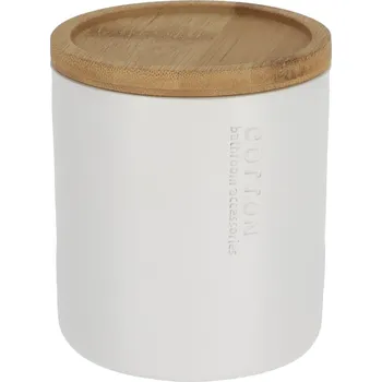 Držák na kartáček Koupelnová nádoba Loudis, bílá/s dřevěnými prvky